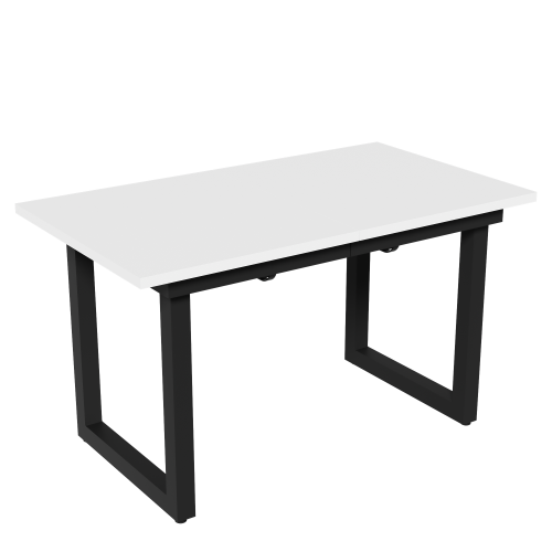 Table à Manger Extensible 140-180 X 80 X 75 Cm, Piètement Tube Acier Noir, Finition Blanc Et Noir