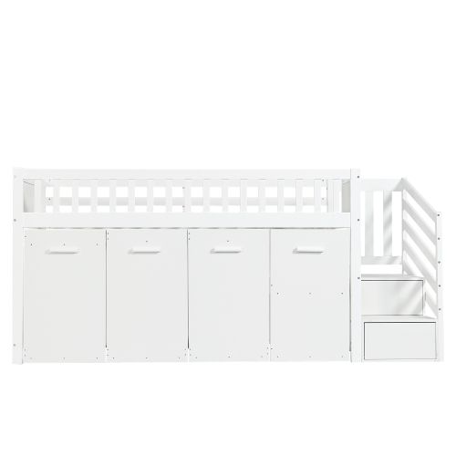 Lit Mezzanine 90x200 Cm Avec Bureau Et Rangements, En Bois, Blanc
