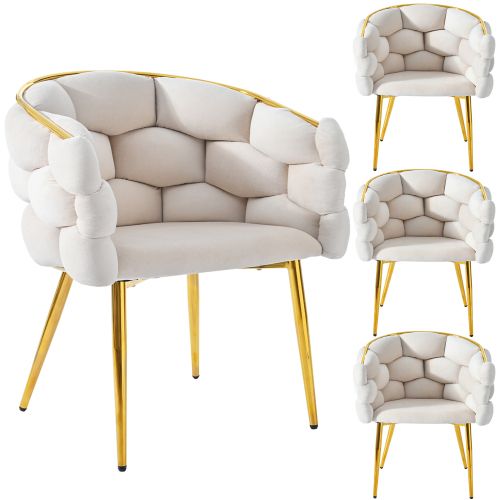Lot De 4 Chaises De Salle à Manger, Velours, Dossier Doré, Assise Rembourrée 6 Cm, Beige