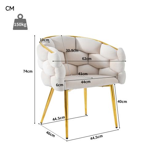 Lot De 4 Chaises De Salle à Manger, Velours, Dossier Doré, Assise Rembourrée 6 Cm, Beige