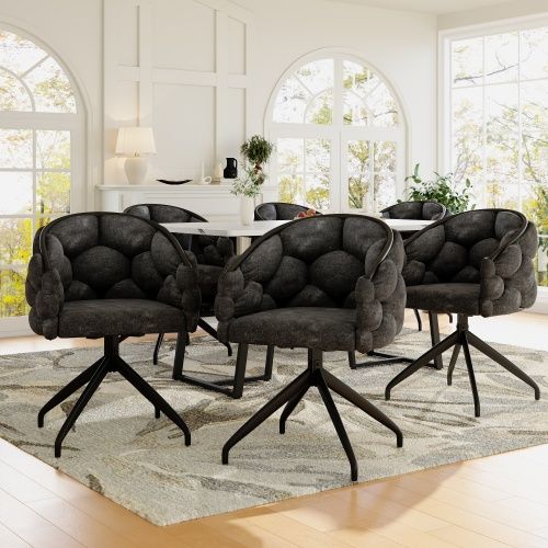 Lot De 6 Chaises Pivotantes 360°, Velours Et Métal, Assise Rembourrée, Gris