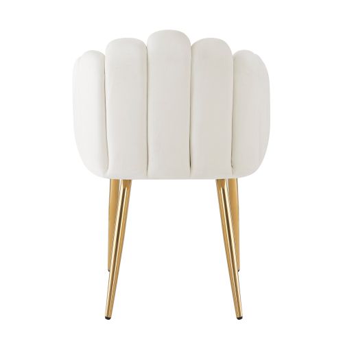Lot De 2 Chaises De Salle à Manger, Velours, Dossier Éventail, Pieds Métal Doré, Beige Et Or