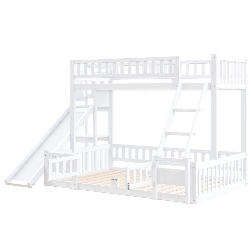 Lit Superposé 140x200 Cm Avec Toboggan Et Rangements, En Bois, Blanc