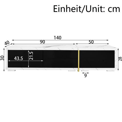 Meuble TV 140-260 Cm Avec Fonction Pivotante, Brillante, Noir Et Aspect Marbre Blanc