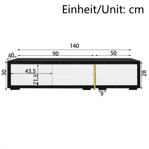 Meuble TV 140-260 Cm, Brillante, Pivotant, Aspect Marbre Noir Et Blanc