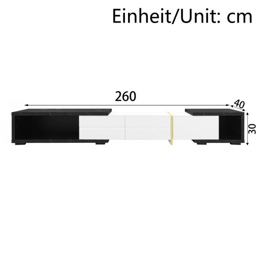 Meuble TV 140-260 Cm, Brillante, Pivotant, Aspect Marbre Noir Et Blanc
