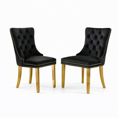 Lot De 2 Chaises De Salle à Manger, Dossier Haut En Velours, Piètement Bois Massif, Noir