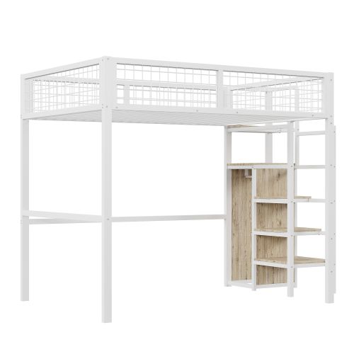 Lit Mezzanine 140x200 Cm, Avec Armoire Intégrée Et Lattes, En Métal, Blanc