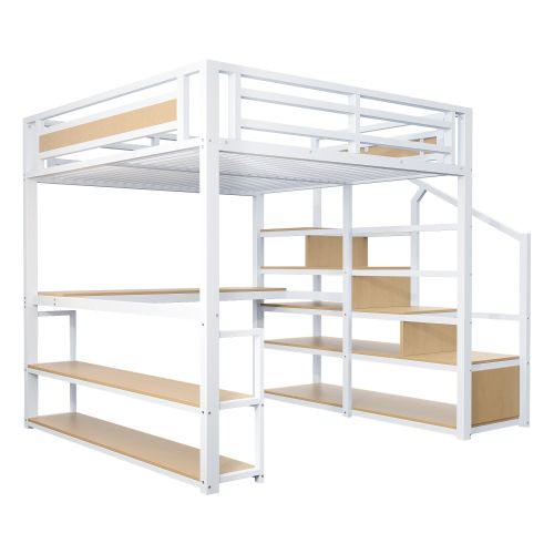 Lit Mezzanine 140x200 Cm, Bureau Et Rangements, Garde-corps, En Métal, Blanc