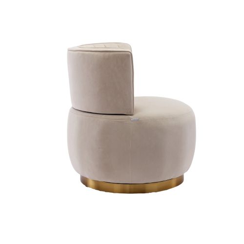 Fauteuil Pivotant En Velours, Dossier Enveloppant, Assise Mousse Haute Densité, Bois Et Métal, Beige