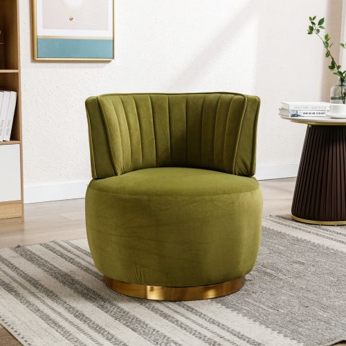 Fauteuil Pivotant 360° En Velours, Assise Rembourrée, Olive