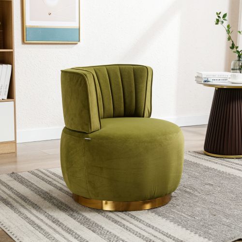 Fauteuil Pivotant 360° En Velours, Assise Rembourrée, Olive