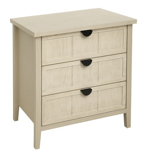 Commode à 3 Tiroirs, Gravure De Lignes, Poignées Métal Noir, Aspect Bois Nature