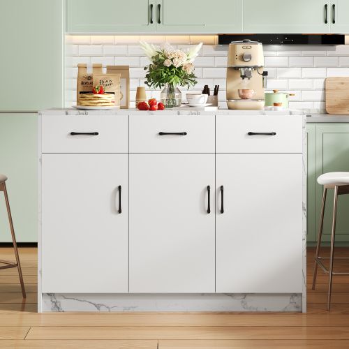 Buffet De Cuisine 120 X 60 X 90.5 Cm, 3 Tiroirs Et 3 Portes, Blanc