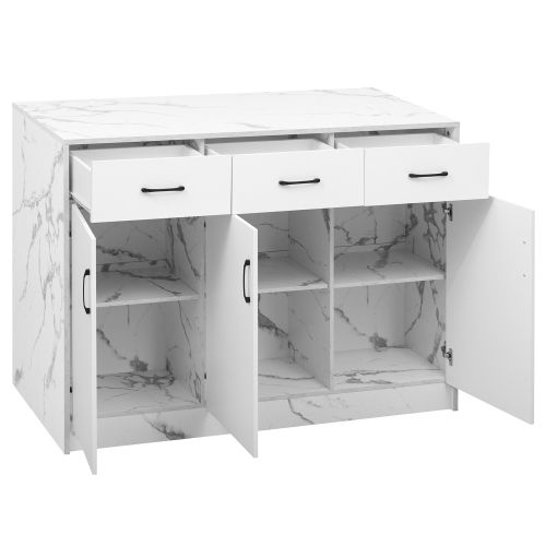 Buffet De Cuisine 120 X 60 X 90.5 Cm, 3 Tiroirs Et 3 Portes, Blanc