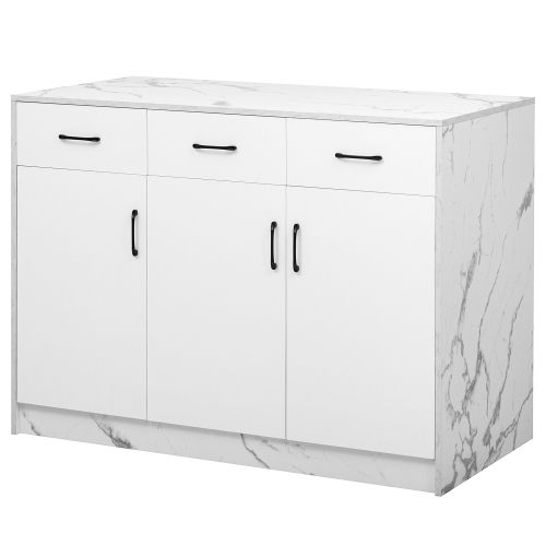 Buffet De Cuisine 120 X 60 X 90.5 Cm, 3 Tiroirs Et 3 Portes, Blanc