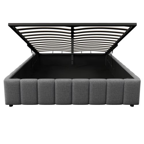 Lit Coffre Adulte 140x200 Cm, Sans Tête De Lit, En Lin, Gris