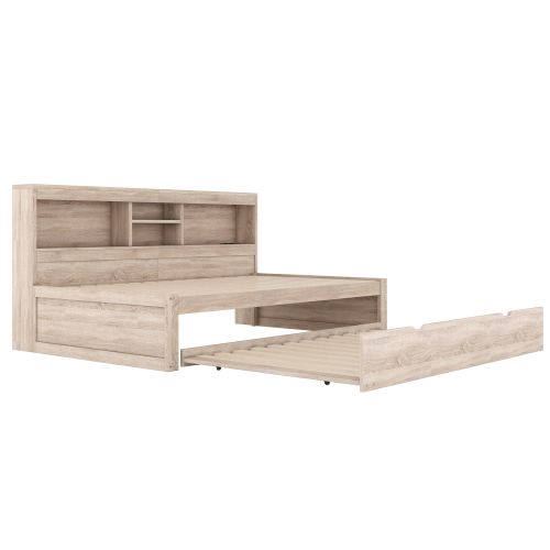 Lit Enfant 90x200 Cm Avec Lit Gigogne 90x190 Cm Et LED Avec Prises, Naturel