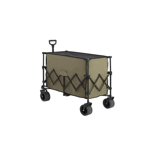 Chariot Pliant XXL 300 L Vert Avec Grandes Roues Tout-terrain, Poignée Auto-rebond Et Porte-gobelets