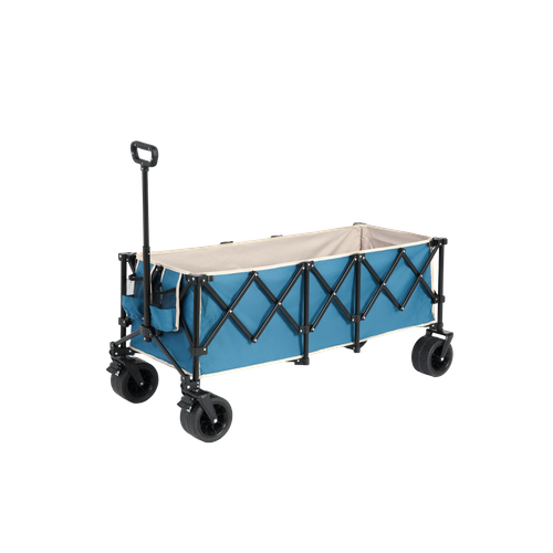 Chariot Pliant XL 300 L Acier Bleu, Charge 100 Kg, Roues Tout-terrain, Porte-gobelets