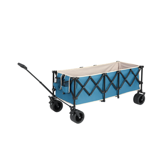 Chariot Pliant XL 300 L Acier Bleu, Charge 100 Kg, Roues Tout-terrain, Porte-gobelets