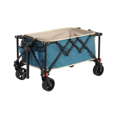 Chariot De Transport Pliable Bleu Avec Roues Tout-terrain, Cadre Acier, Poignée Télescopique, 80 L