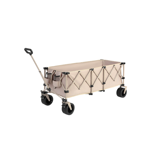 Chariot Pliant XXL 300 L En Acier, Charge 100 Kg, Roues Tout-terrain, Porte-gobelets, Beige