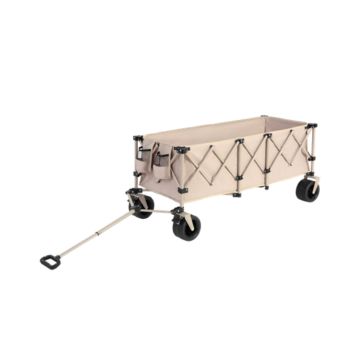 Chariot Pliant XXL 300 L En Acier, Charge 100 Kg, Roues Tout-terrain, Porte-gobelets, Beige