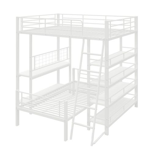 Lit Superposé 140x200 Et 90x200 Cm Avec Bureau, Étagère, Séparable, En Métal, Blanc
