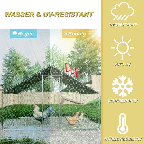 Enclos Poulailler Extérieur 3x2x2 M En Acier Galvanisé Avec Bâche Pe Étanche Et Serrure