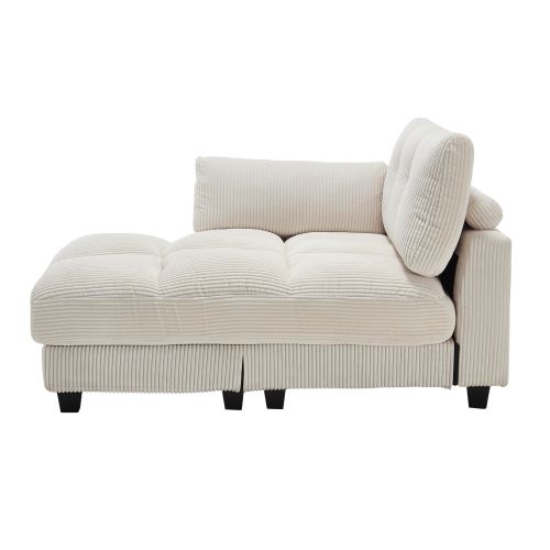 Fauteuil Lounge En Velours Côtelé Beige Avec Port USB Et Porte-gobelets