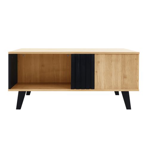Table Basse Rectangulaire Bois Et Noir 100x60x45 Cm Avec Rangements