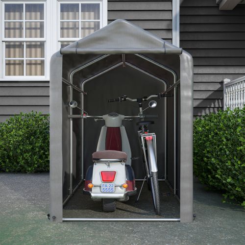 Abri à Vélo En Acier Galvanisé Avec Bâche Pe 187x100x160 Cm, Gris Foncé
