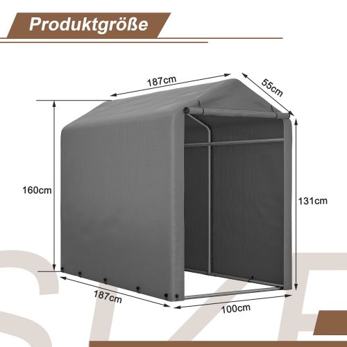 Abri à Vélo En Acier Galvanisé Avec Bâche Pe 187x100x160 Cm, Gris Foncé