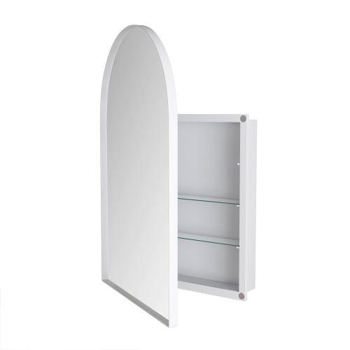Armoire Miroir Arquée En Métal Blanc Avec Étagères Réglables
