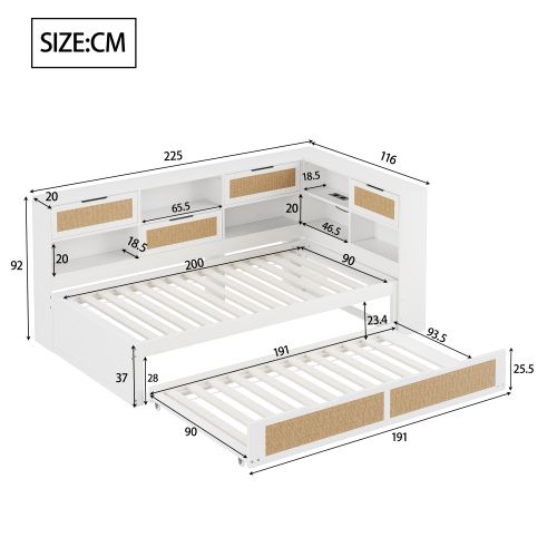 Lit Gigogne 90x200 Cm Avec Sommier à Lattes Et Ports De Charge, En Bois, Blanc