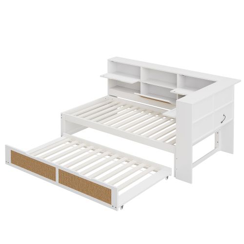 Lit Gigogne 90x200 Cm Avec Sommier à Lattes Et Ports De Charge, En Bois, Blanc