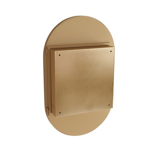 Armoire Miroir Ovale En Métal Doré Avec Étagères Réglables