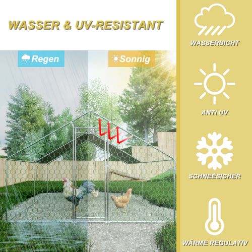 Enclos Poulailler Extérieur Métal 3x4x2 M Avec Bâche Pe Étanche Et Serrure, Argent