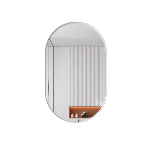 Armoire De Salle De Bain Ovale Avec Miroir Et Étagères Réglables, Métal, Blanc