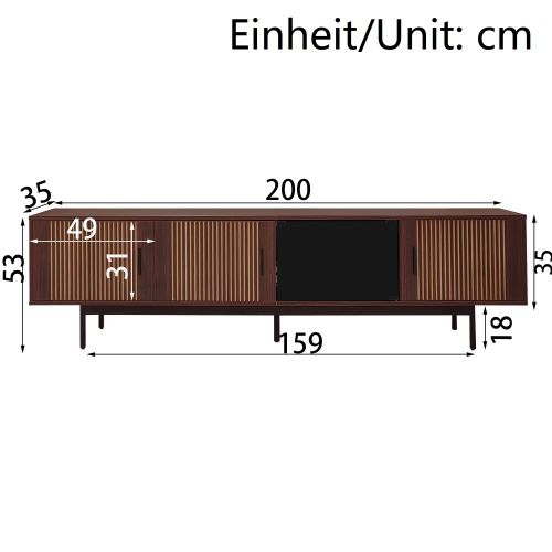 Meuble TV 200 Cm, Meuble Bas à Texture Sculptée Avec LED, Noir Et Couleur Bois