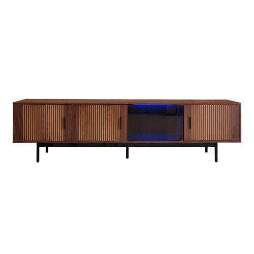 Meuble TV 200 Cm, Meuble Bas à Texture Sculptée Avec LED, Noir Et Couleur Bois
