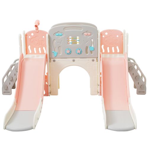 Toboggan Pour Enfants Avec Tunnel Arqué, Panier De Basket Et Télescope, Structure D'escalade