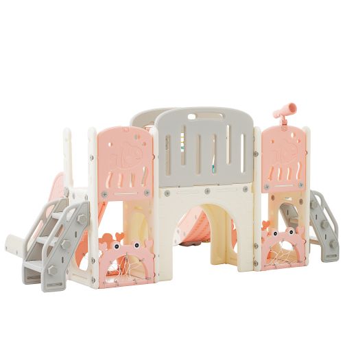 Toboggan Pour Enfants Avec Tunnel Arqué, Panier De Basket Et Télescope, Structure D'escalade