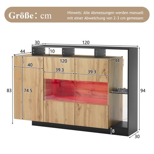 Buffet LED 140 X 44 X 93,5 Cm Avec Bluetooth, Éclairage Rgb USB, En Mdf, Couleur Bois