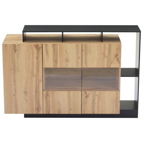 Buffet LED 140 X 44 X 93,5 Cm Avec Bluetooth, Éclairage Rgb USB, En Mdf, Couleur Bois
