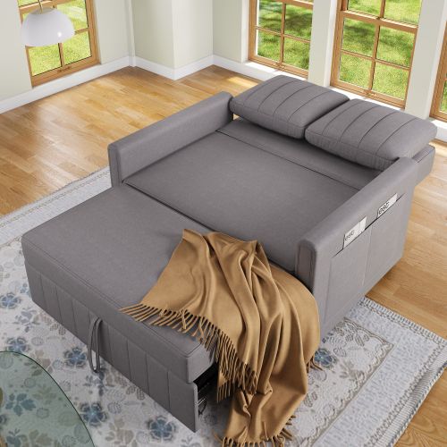 Canapé Convertible 2 Places Gris Antique En Tissu Coton-lin, Couchage 180 X 127 Cm