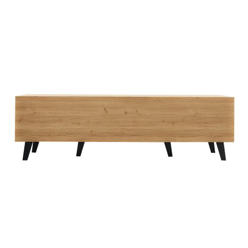 Meuble TV 170 Cm, Mat, Avec 2 Portes En Verre, 1 Tiroir, Niche Ouverte, Couleur Bois