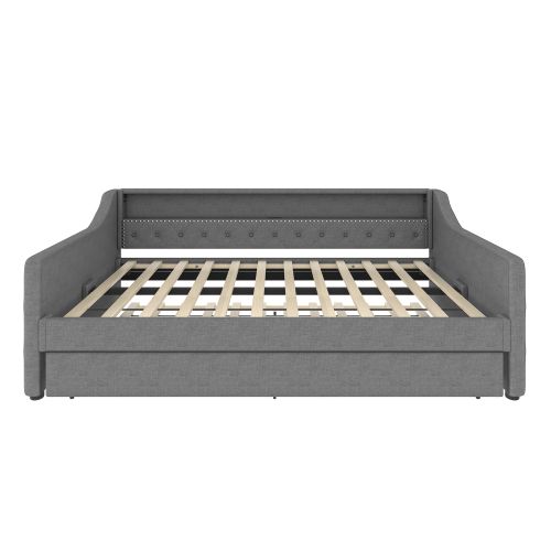 Lit Enfant 90x200 Avec Lit Gigogne 90x190 Cm Avec Sommier à Lattes Et LED, En Lin, Gris