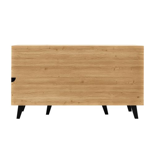 Buffet Bois Et Noir 140 X 78,5 X 41 Cm, 3 Portes, Verre Avec LED